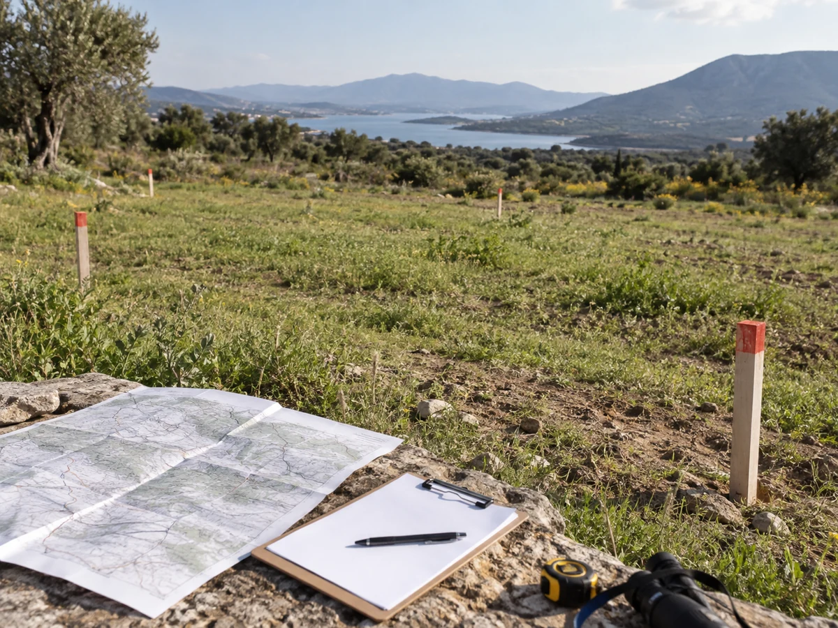Arazi üzerindeki parsel işaretleri ve planlar; temsili görsel